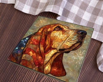 Basset Hound USA Flag Patriotic Dog Ceramic Tile thumbnail 3