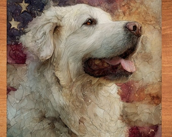 Great Pyrenees USA Flag Patriotic Dog Ceramic Tile thumbnail 1