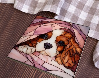Cavalier King Charles Spaniel Under the Blanket Ceramic Tile thumbnail 4