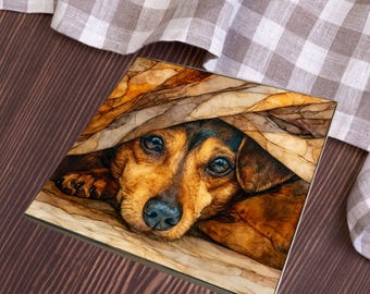 Chiweenie Under the Blanket Ceramic Tile thumbnail 4