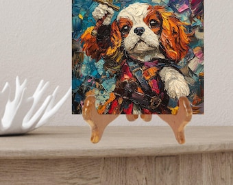 Cavalier King Charles Spaniel Medieval Knight Dog Ceramic Tile thumbnail 2