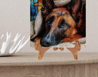 Belgian Malinois Under the Blanket Ceramic Tile thumbnail 2