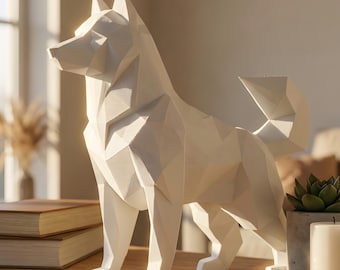 Siberian Husky Low-Poly Geometric Dog Statue thumbnail 1