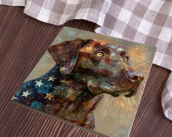 Chesapeake Bay Retriever USA Flag Patriotic Dog Ceramic Tile thumbnail 3