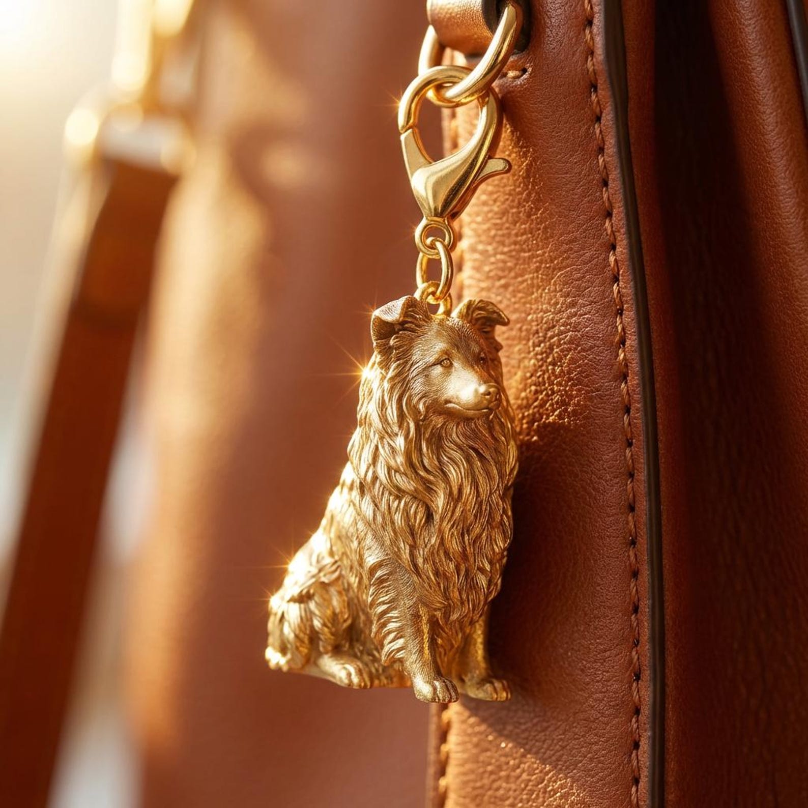 Shetland Sheepdog Gold Dog Sculpture Bag Charm