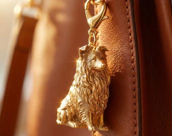 Shetland Sheepdog Gold Dog Sculpture Bag Charm thumbnail 1