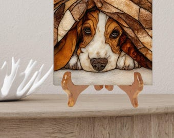 Basset Hound Under the Blanket Ceramic Tile thumbnail 2