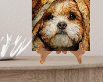 Lhasa Apso Under the Blanket Ceramic Tile thumbnail 2