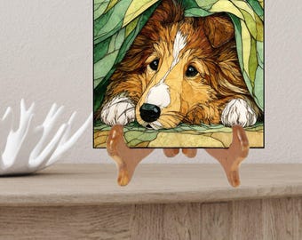 Border Collie Under the Blanket Ceramic Tile thumbnail 2