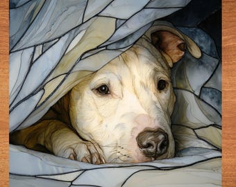 Dogo Argentino Under the Blanket Ceramic Tile thumbnail 1