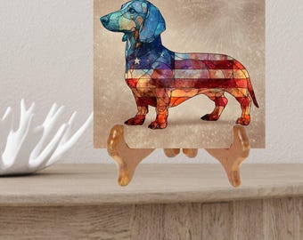 Dachshund USA Flag Patriotic Dog Ceramic Tile thumbnail 2