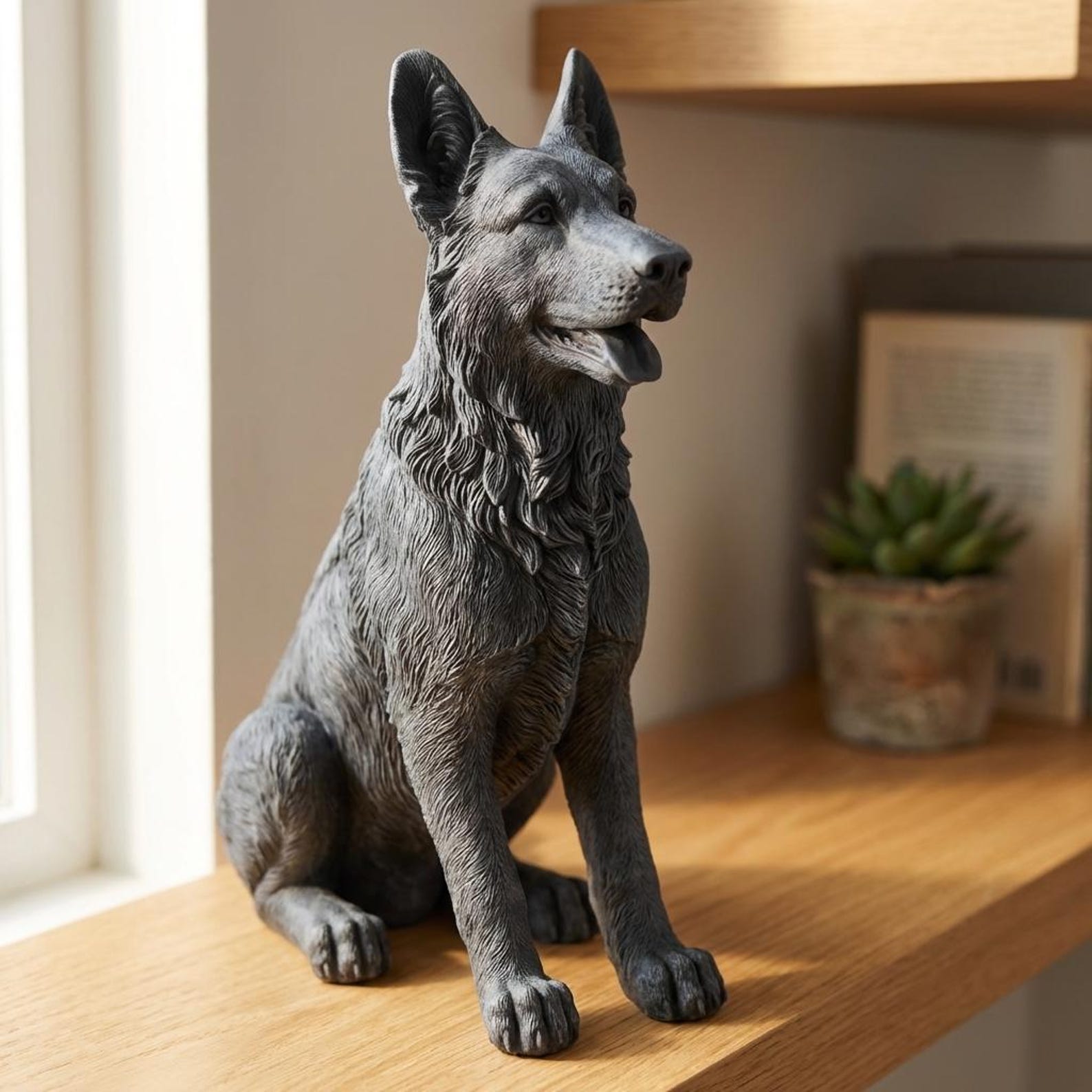 German Shepherd Realistic Seated Dog Statue