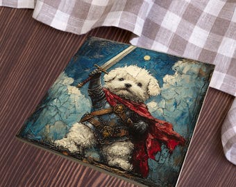 Bichon Frise Medieval Knight Dog Ceramic Tile thumbnail 4