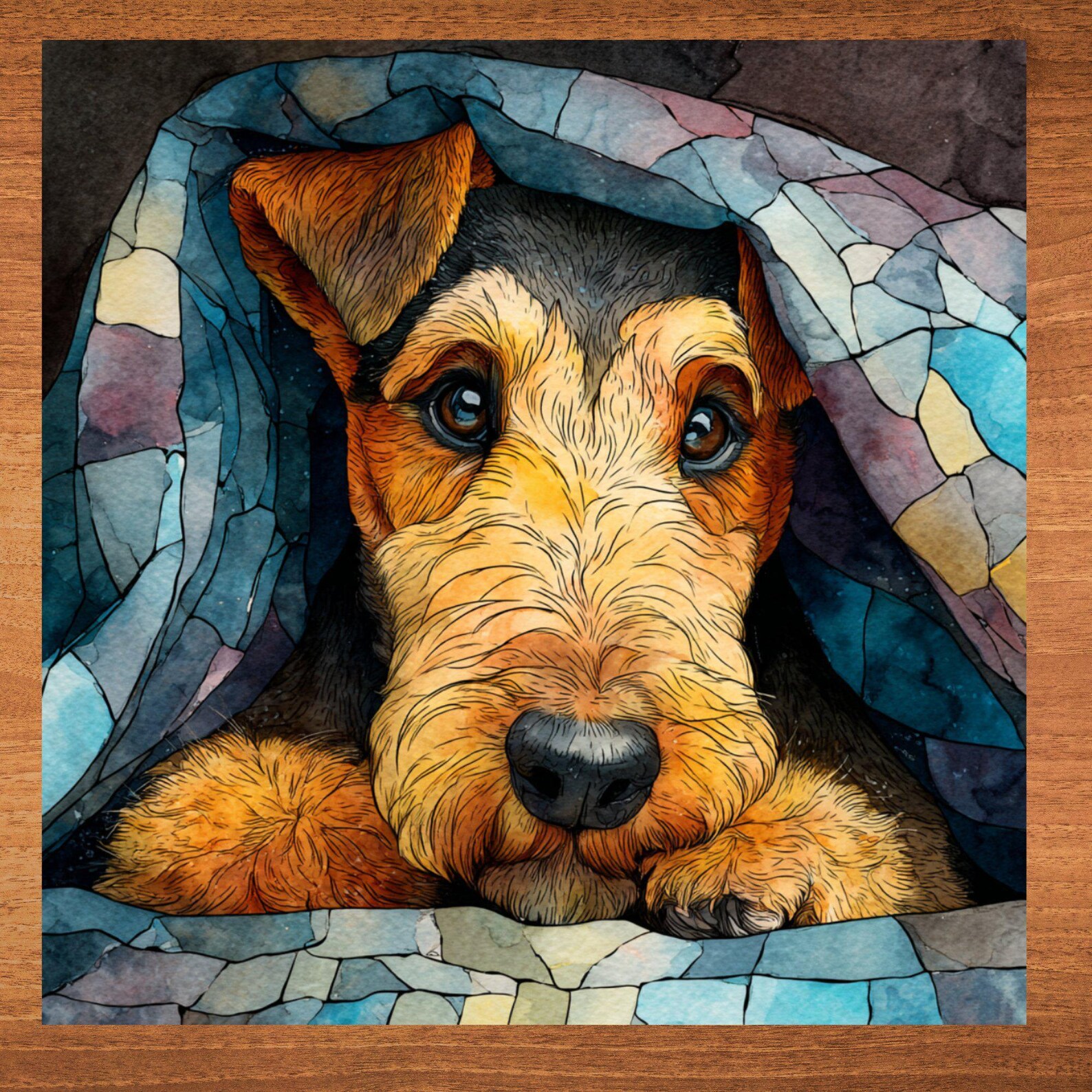 Airedale Terrier Under the Blanket Ceramic Tile