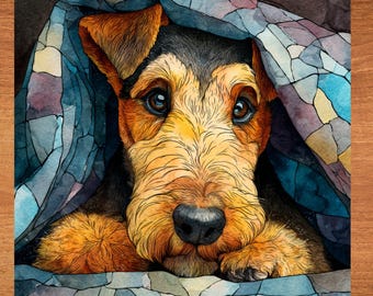 Airedale Terrier Under the Blanket Ceramic Tile thumbnail 1
