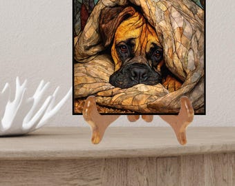 Bullmastiff Under the Blanket Ceramic Tile thumbnail 2