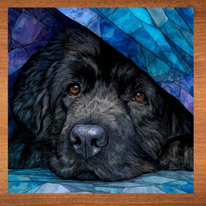 Newfoundland Ceramic Tile Art Dog Peeking Under a Blanket Gift Pet Owner Lover Wall Decor Mom Gift Doglying
