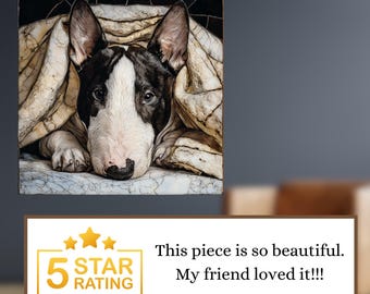 Bull Terrier Under the Blanket Ceramic Tile thumbnail 3