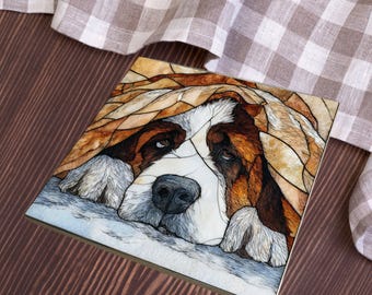 Saint Bernard Under the Blanket Ceramic Tile thumbnail 4