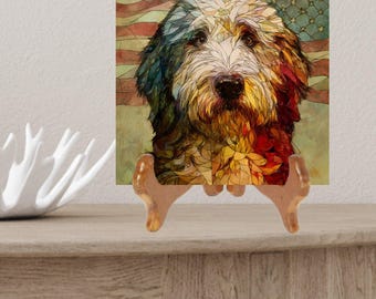 Sheepadoodle USA Flag Patriotic Dog Ceramic Tile thumbnail 2