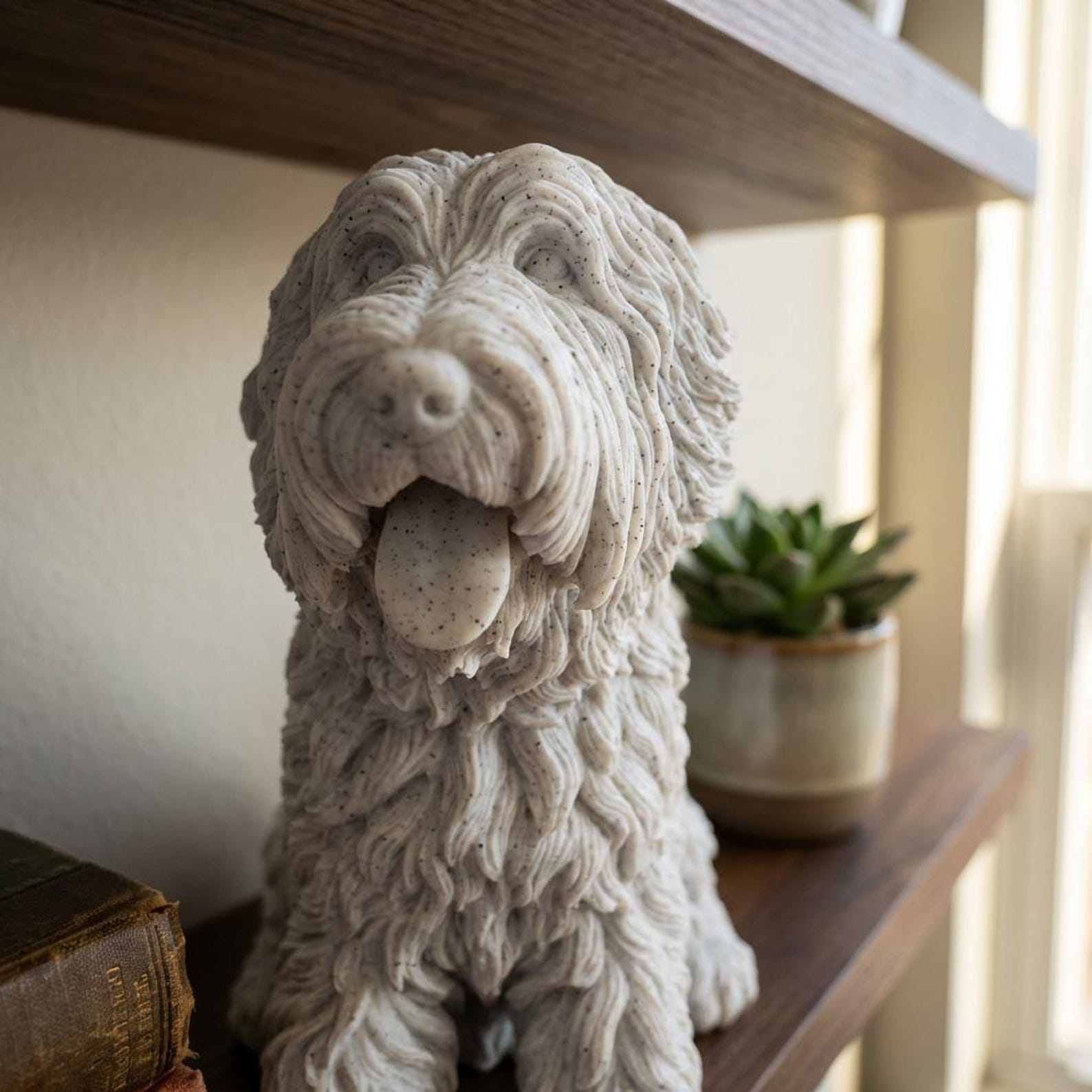 Old English Sheepdog Realistic Seated Dog Statue