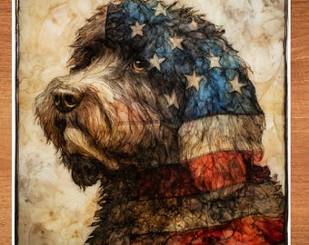 Newfypoo USA Flag Patriotic Dog Ceramic Tile thumbnail 1