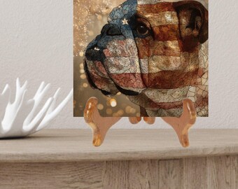 English Bulldog USA Flag Patriotic Dog Ceramic Tile thumbnail 2