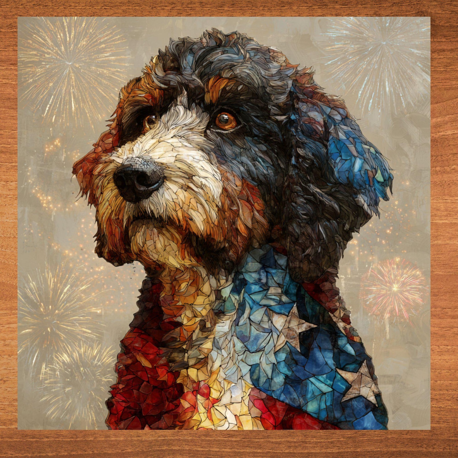 Bernedoodle USA Flag Patriotic Dog Ceramic Tile