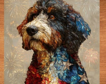 Bernedoodle USA Flag Patriotic Dog Ceramic Tile thumbnail 1