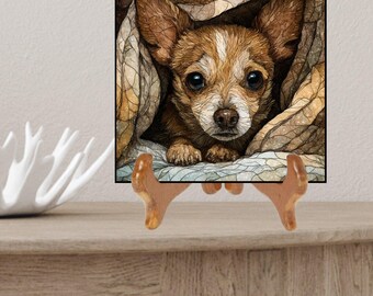 Chihuahua Under the Blanket Ceramic Tile thumbnail 2