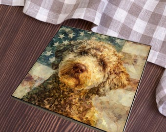 Lagotto Romagnolo USA Flag Patriotic Dog Ceramic Tile thumbnail 3