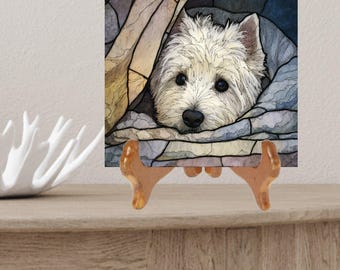West Highland White Terrier Under the Blanket Ceramic Tile thumbnail 2