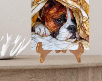 Boxer Under the Blanket Ceramic Tile thumbnail 2