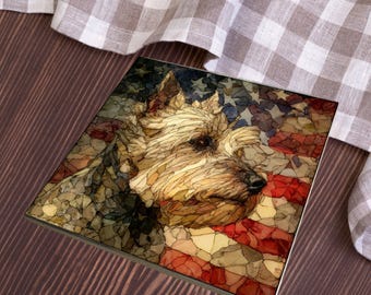 Biewer Terrier USA Flag Patriotic Dog Ceramic Tile thumbnail 3