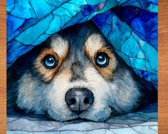 Pomsky Under the Blanket Ceramic Tile thumbnail 1