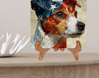 Jack Russell Terrier USA Flag Patriotic Dog Ceramic Tile thumbnail 2