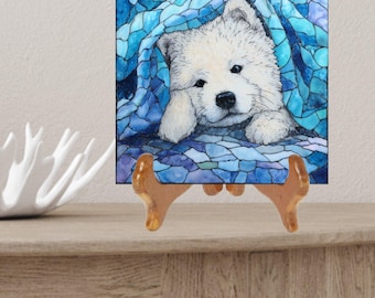 Samoyed Under the Blanket Ceramic Tile thumbnail 2