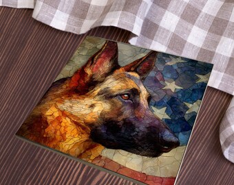 German Shepherd USA Flag Patriotic Dog Ceramic Tile thumbnail 3