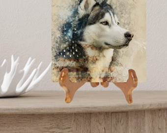 Huskador USA Flag Patriotic Dog Ceramic Tile thumbnail 2