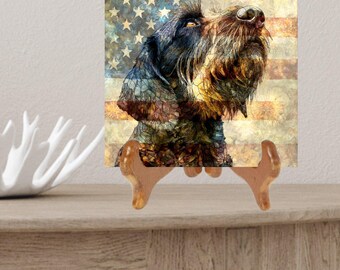 Wirehaired Pointing Griffon USA Flag Patriotic Dog Ceramic Tile thumbnail 2