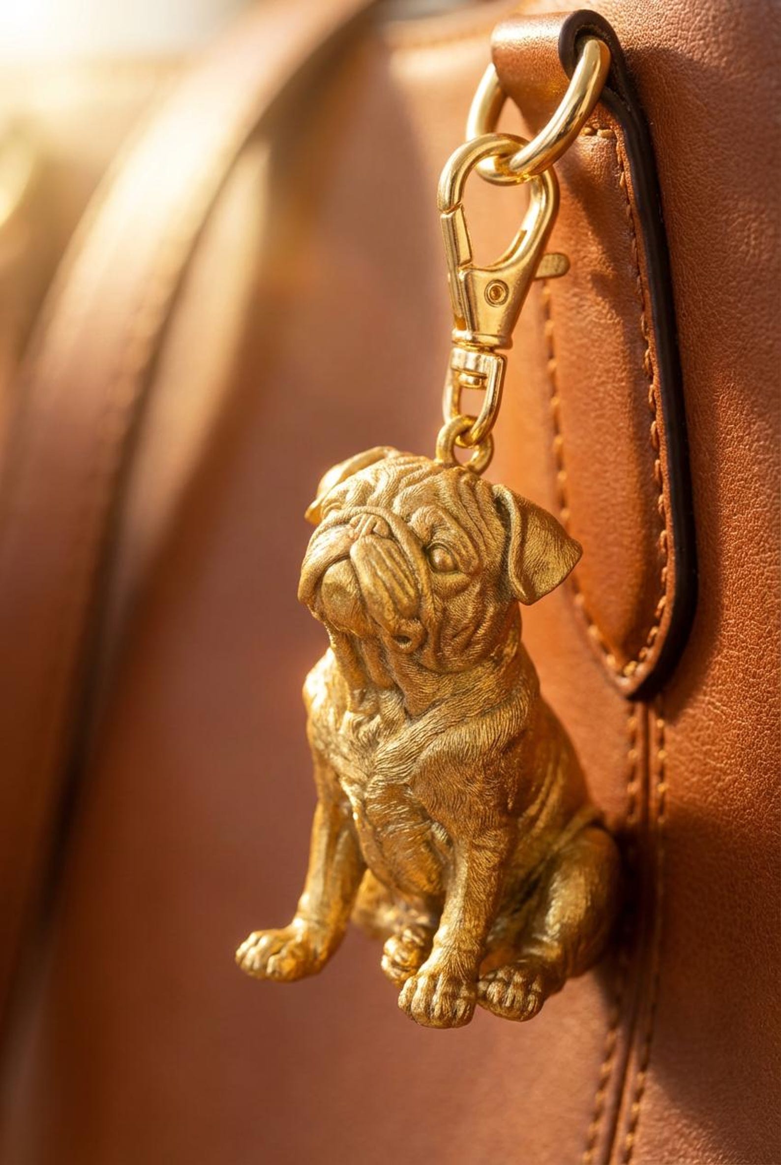 Pug Gold Dog Sculpture Bag Charm