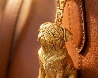 Pug Gold Dog Sculpture Bag Charm thumbnail 1