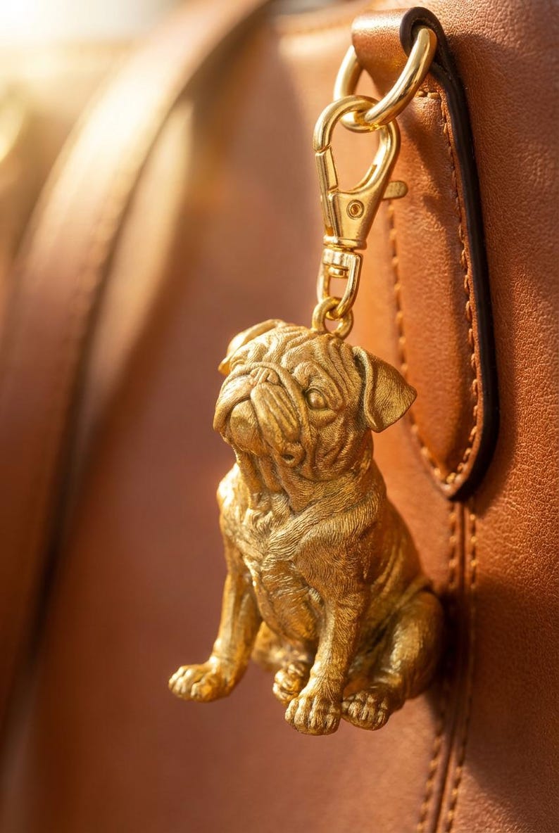 Pug Gold Dog Sculpture Bag Charm
