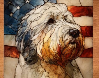 Old English Sheepdog USA Flag Patriotic Dog Ceramic Tile thumbnail 1