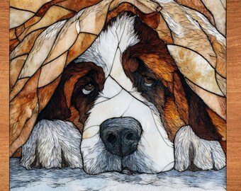 Saint Bernard Under the Blanket Ceramic Tile thumbnail 1