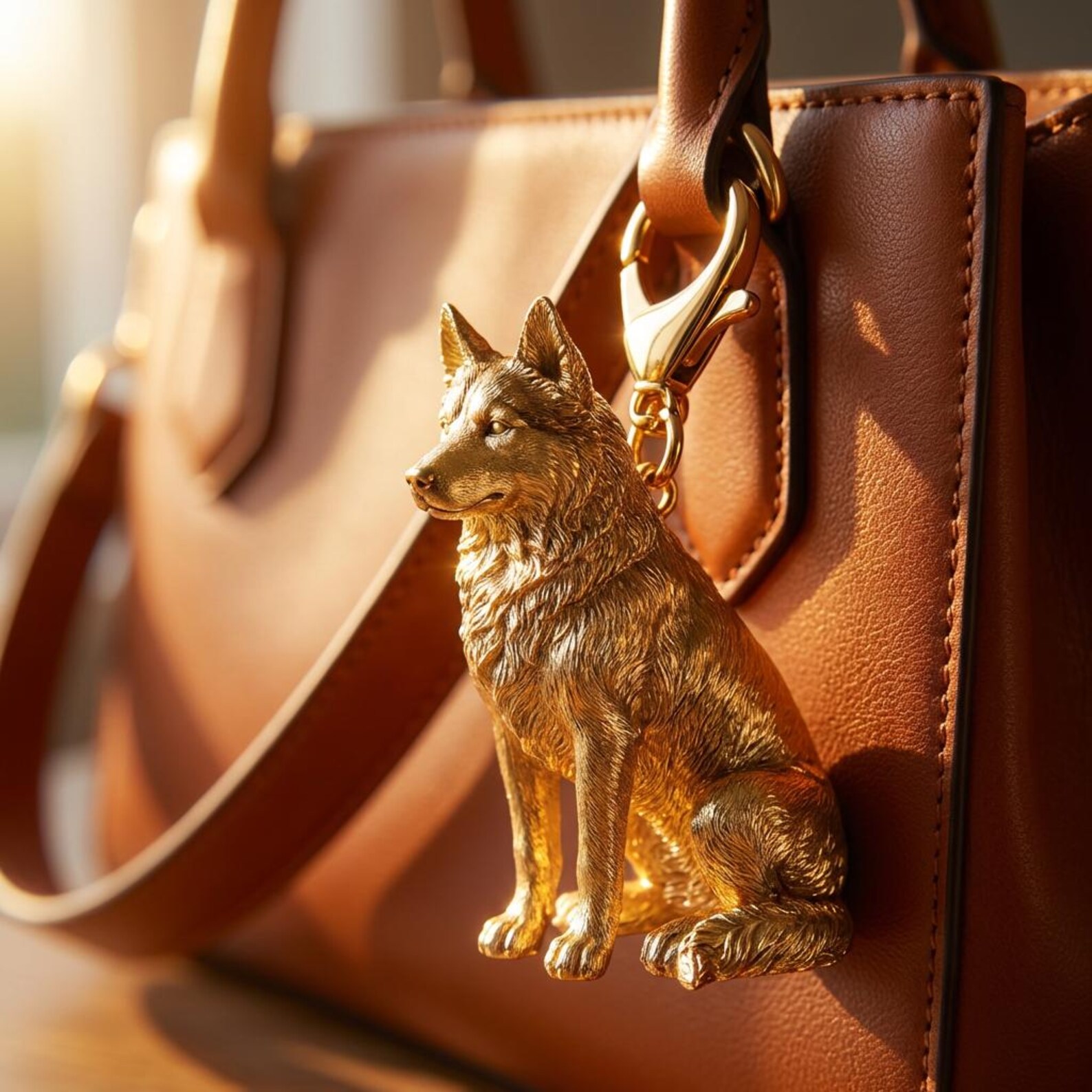 Siberian Husky Gold Dog Sculpture Bag Charm