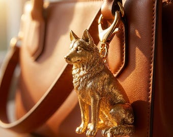 Siberian Husky Gold Dog Sculpture Bag Charm thumbnail 1