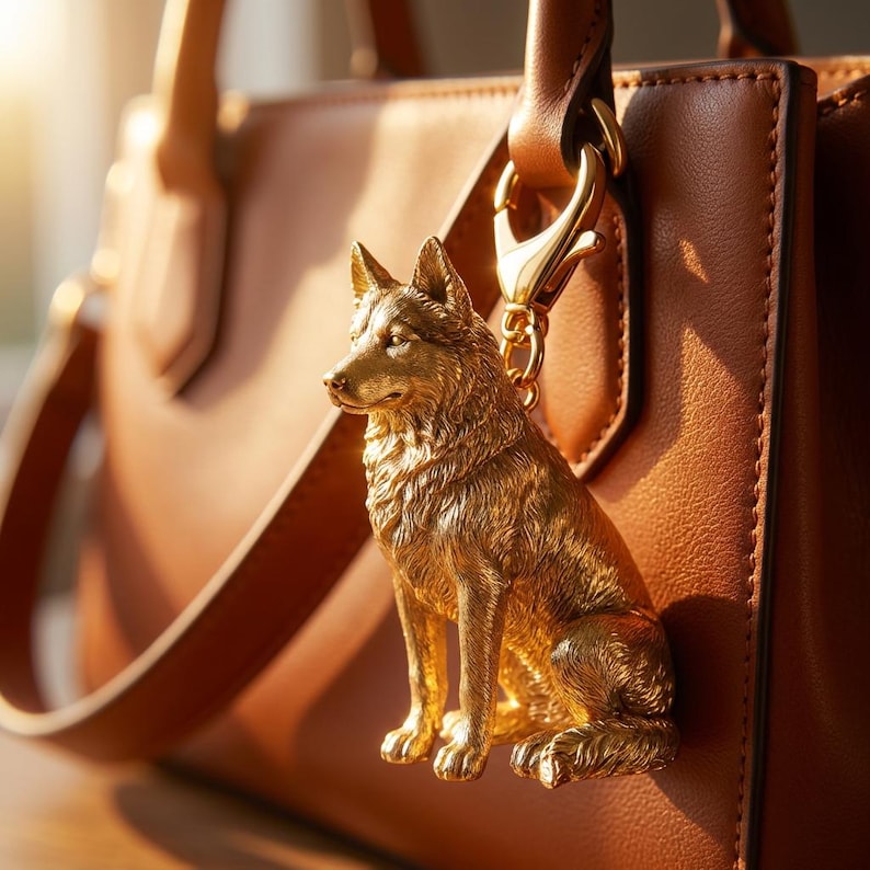 Siberian Husky Gold Dog Sculpture Bag Charm