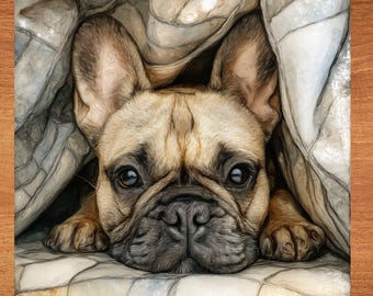 French Bulldog Under the Blanket Ceramic Tile thumbnail 1