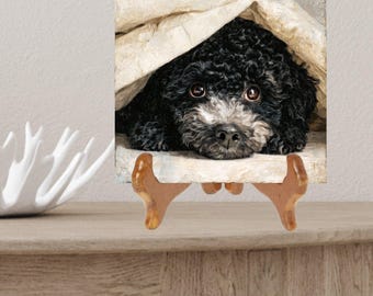 Standard Poodle Under the Blanket Ceramic Tile thumbnail 2